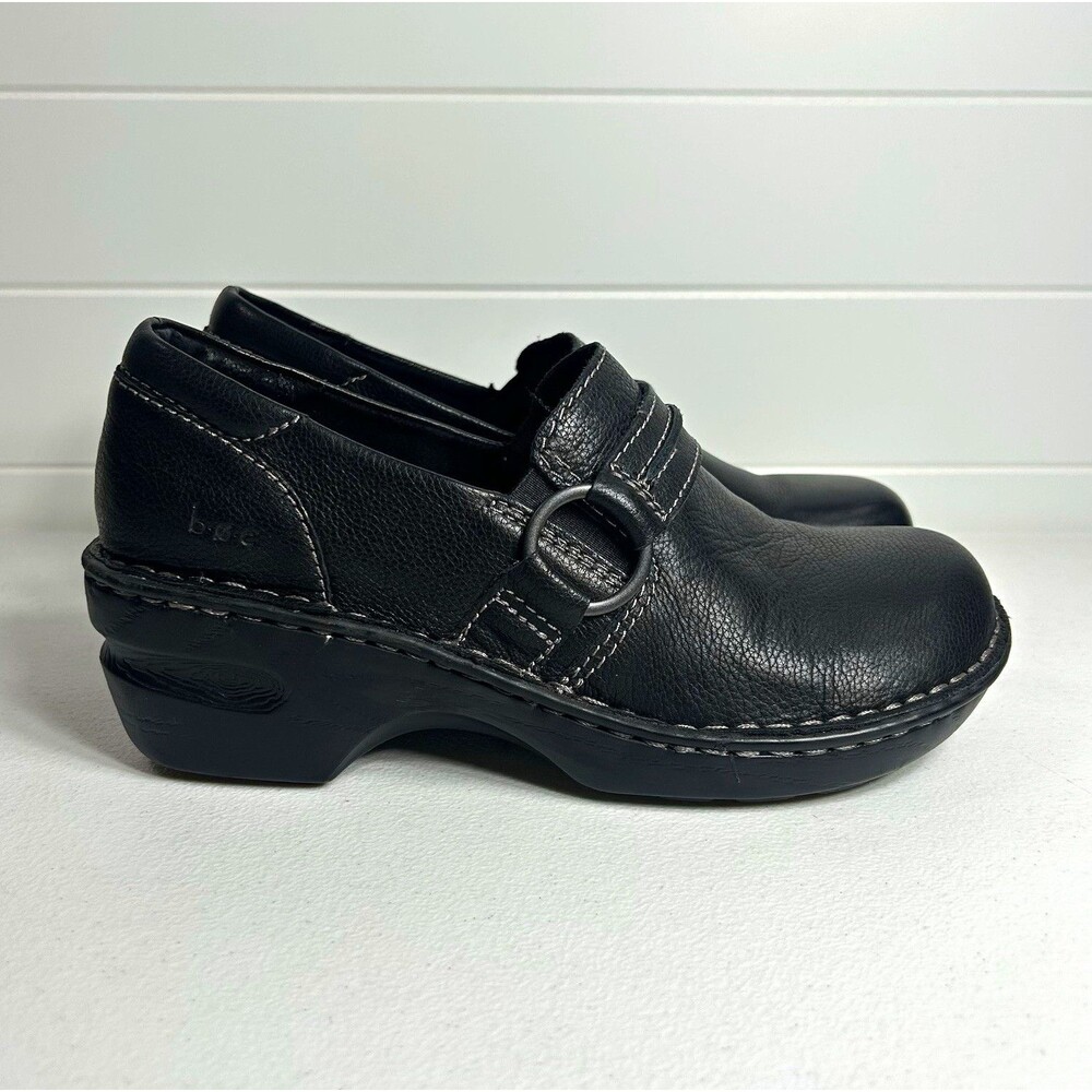 B.O.C Women’s Shoes Size 7M Black Leather Clogs Comfort Slip-On Buckle